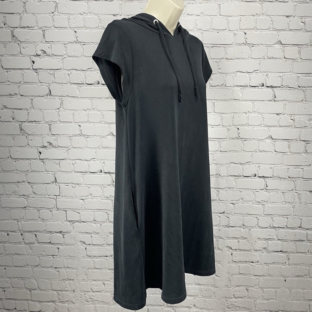 Elan Soft Black Dress Hooded Cap Sleeve Pull Over Pockets USA Made - Picture 3 of 12